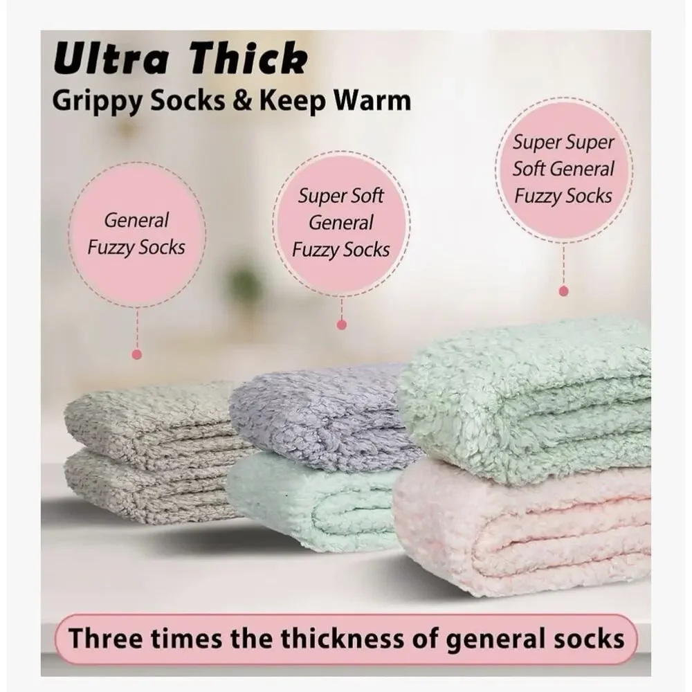 4-pk Non Slip Hospital Socks with Grips for Women Winter Warm Cozy Fuzzy Slipper